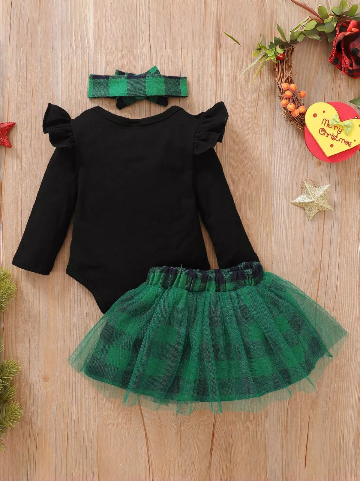 Baby Christmas Top, Plaid Tutu & Headband Set, view 5