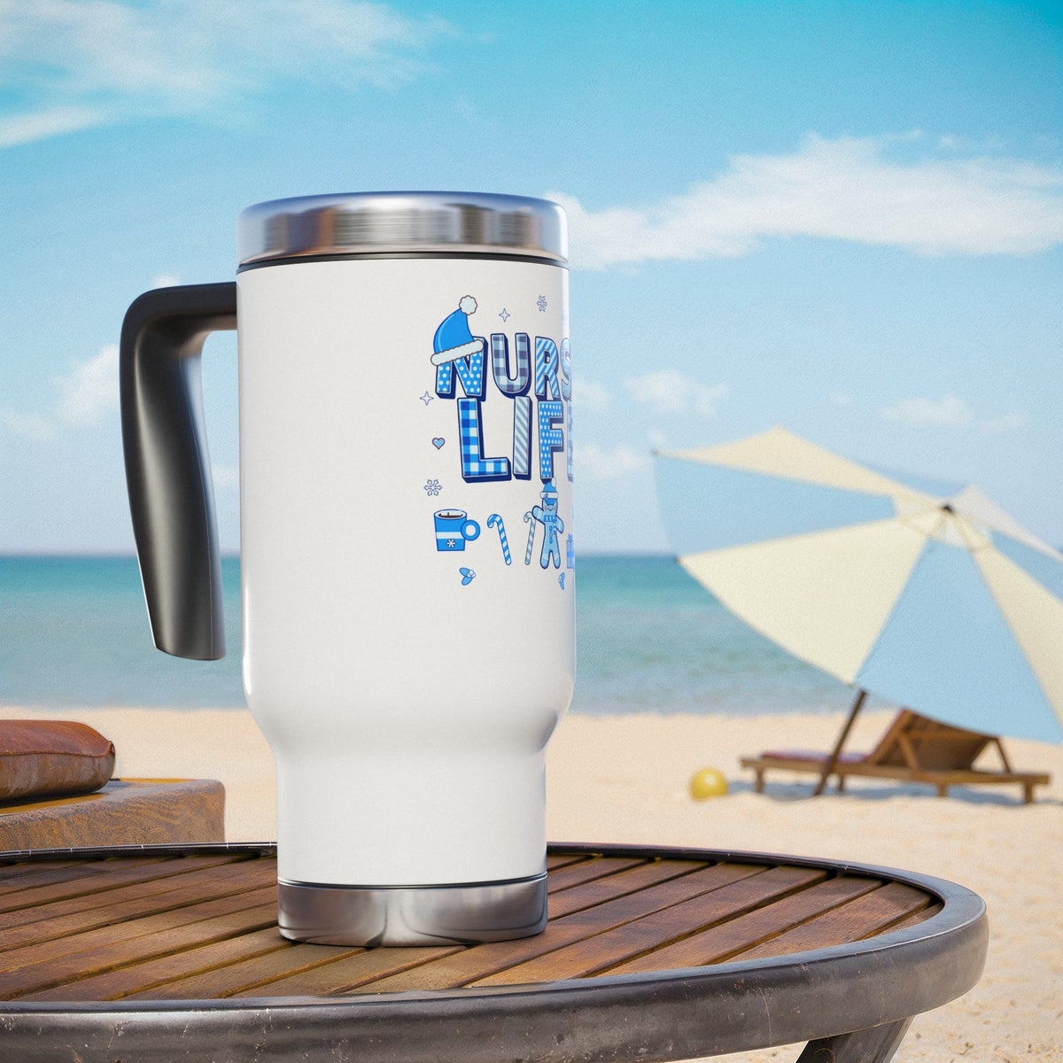 Nurse Life 14oz Stainless Steel Travel Mug with Handle