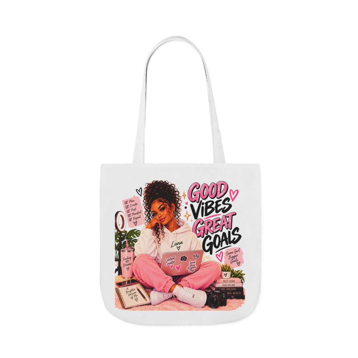 Good Vibes, Great Goals Canvas Tote