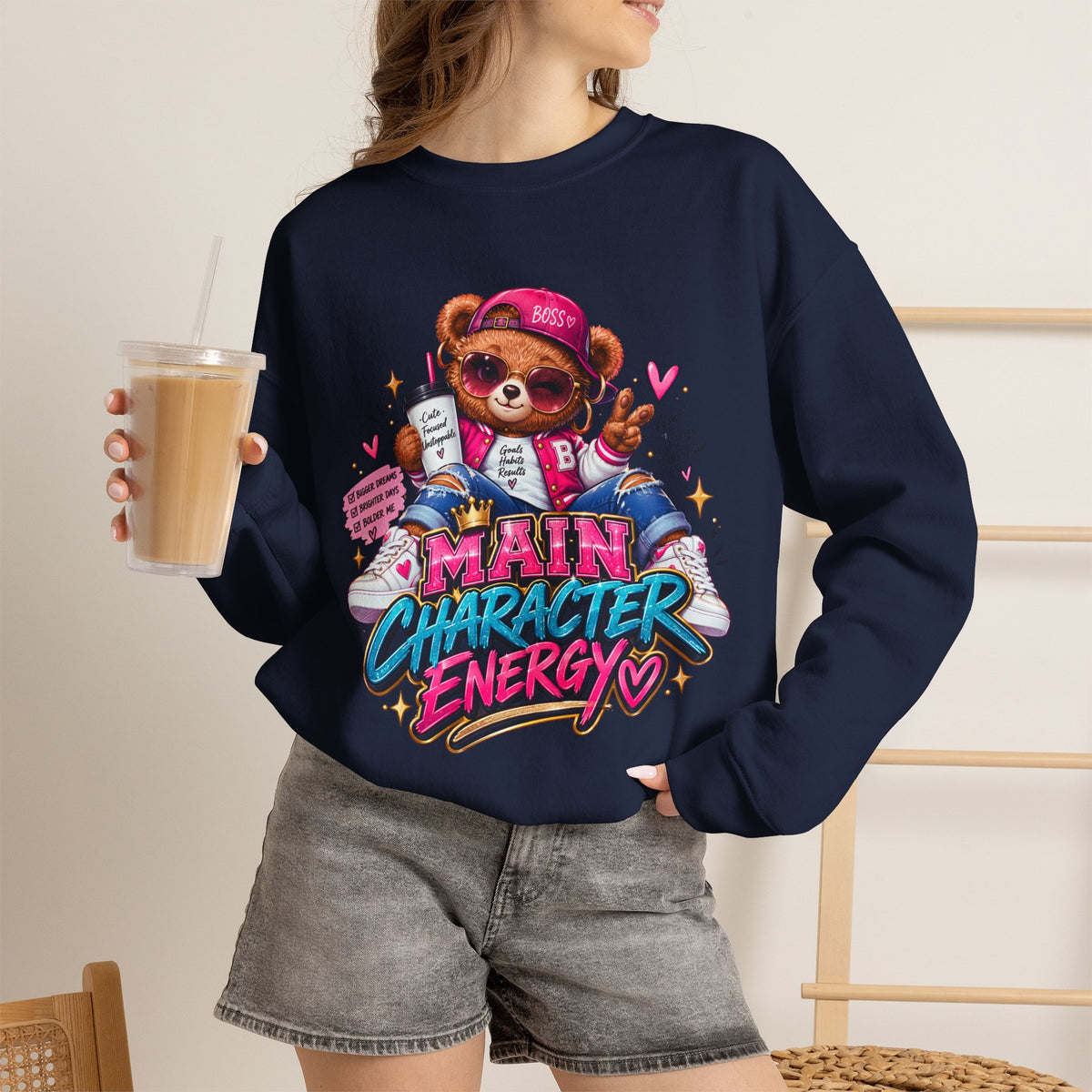 Main Character Energy Bear Crewneck Sweatshirt