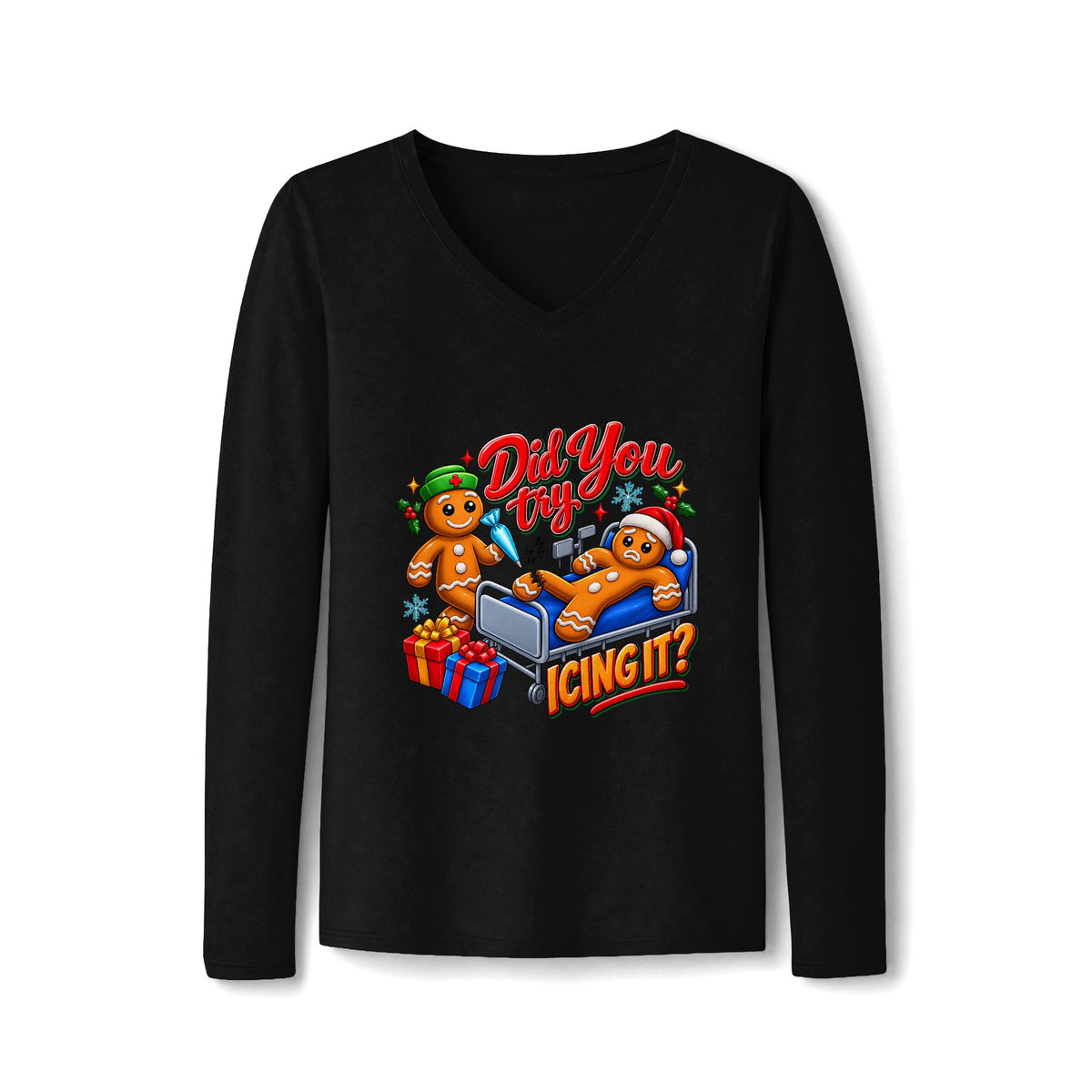 Women's Long Sleeve Tee – Funny Christmas Gingerbread Holiday Shirt