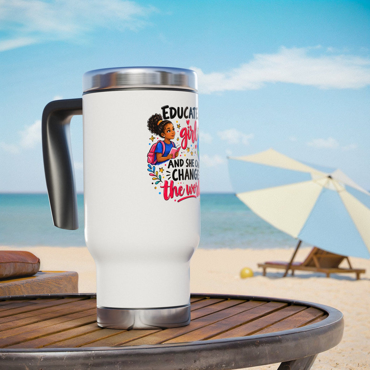 14oz Travel Mug with Handle - Educate a Girl