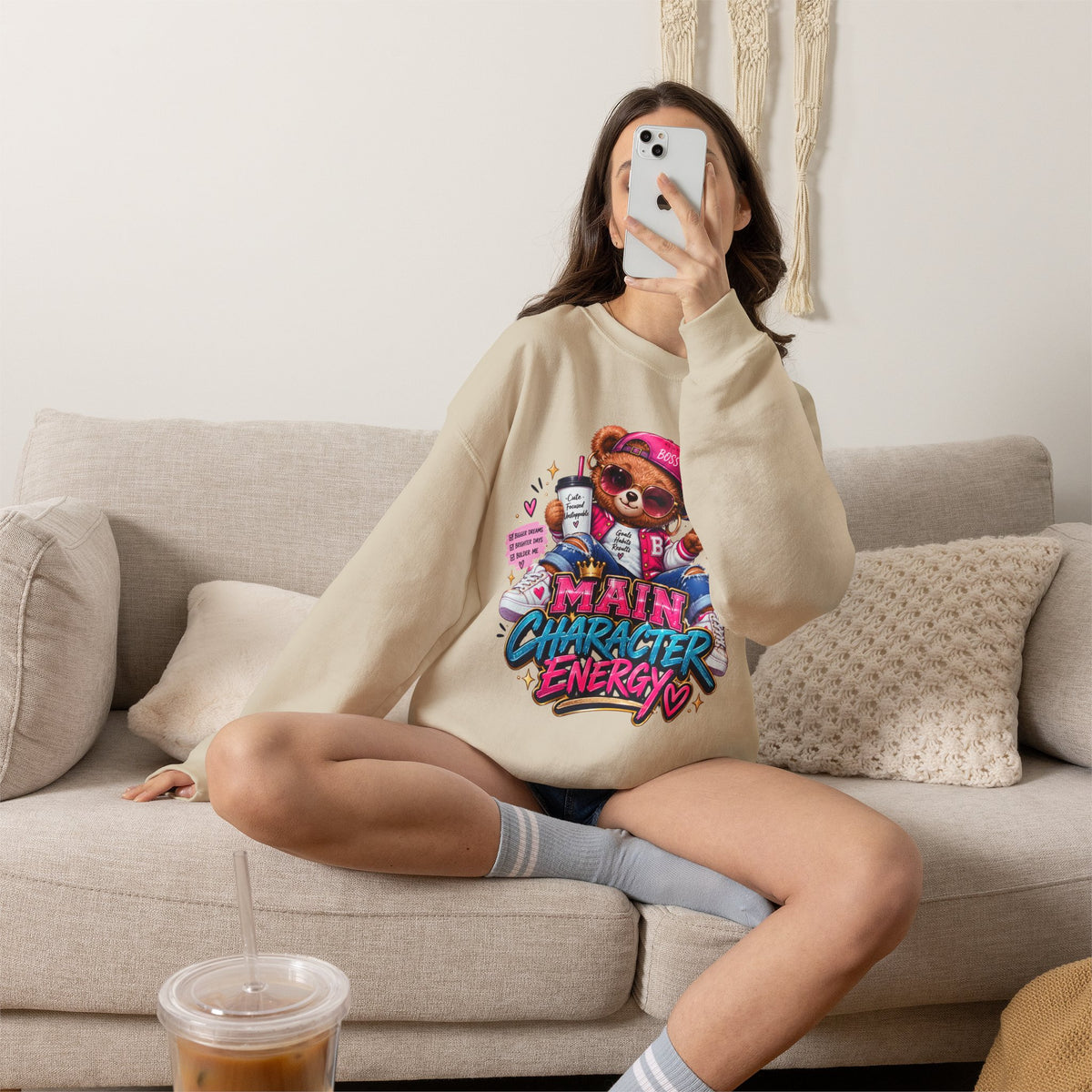 Main Character Energy Bear Crewneck Sweatshirt