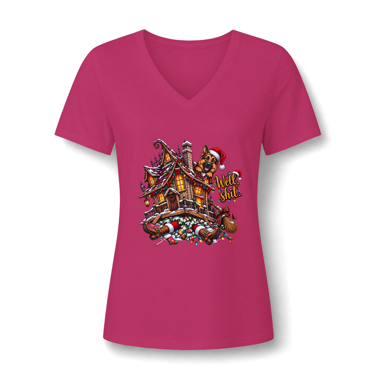 Women's V-Neck T-Shirt -Everything Is Fine Christmas Graphic Print