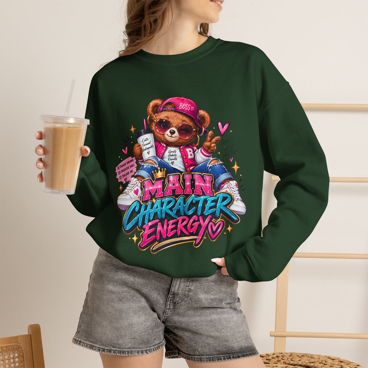 Main Character Energy Bear Crewneck Sweatshirt