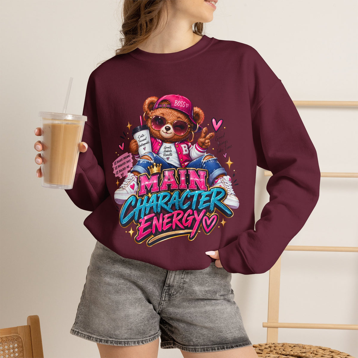 Main Character Energy Bear Crewneck Sweatshirt