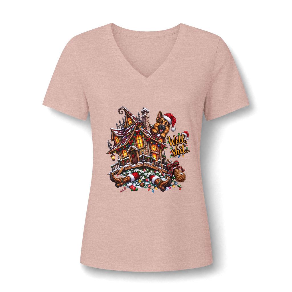 V-Neck Tee - Christmas Gingerbread House Graphic Women's Shirt