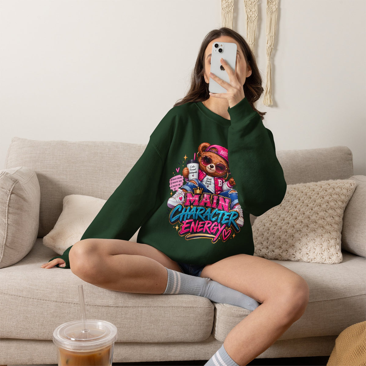 Main Character Energy Bear Crewneck Sweatshirt