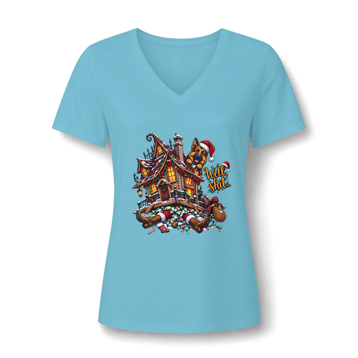 Women's V-Neck T-Shirt -Everything Is Fine Christmas Graphic Print