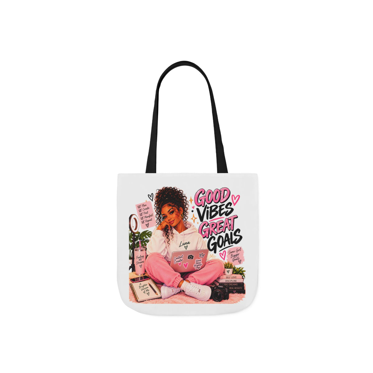 Good Vibes, Great Goals Canvas Tote