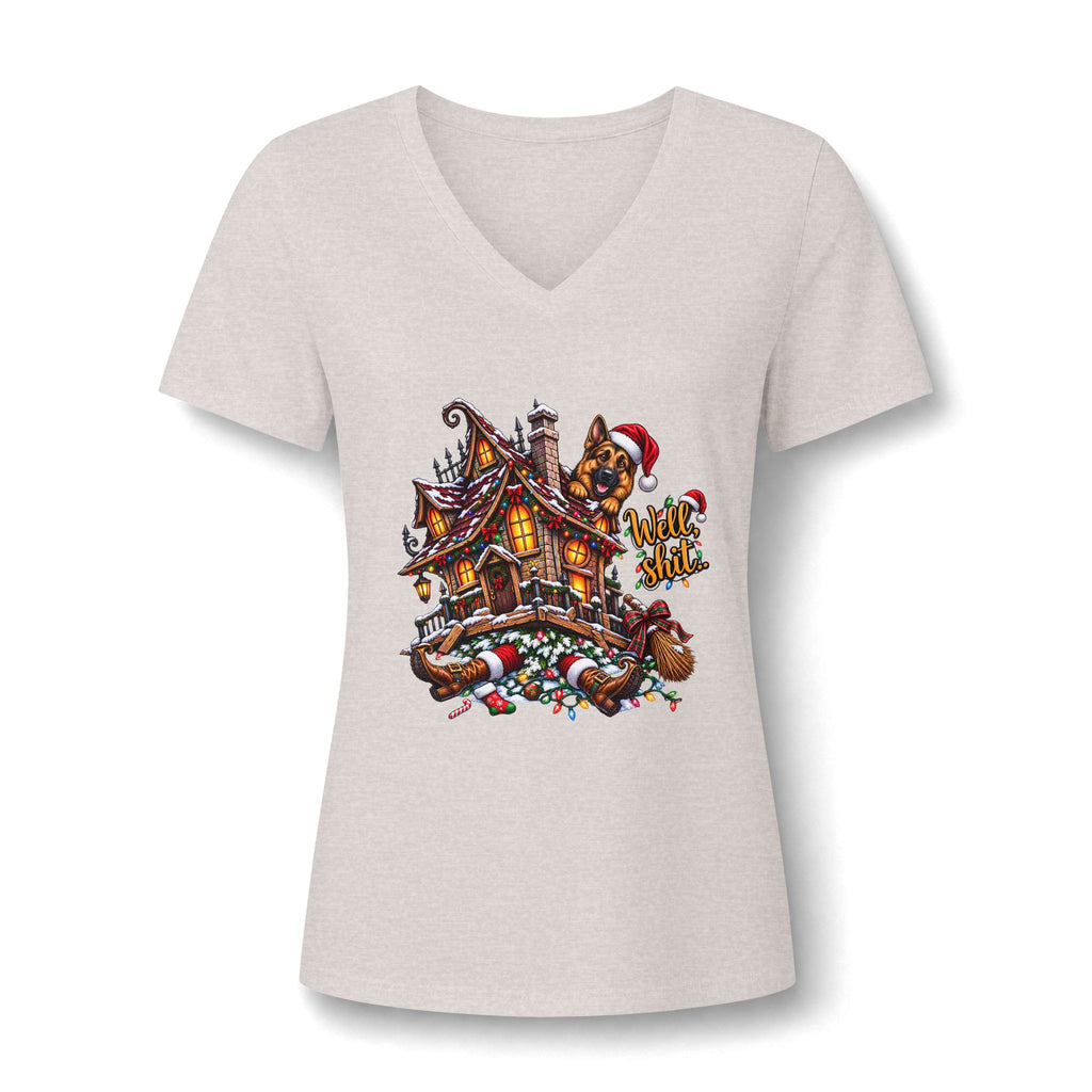 V-Neck Tee - Christmas Gingerbread House Graphic Women's Shirt