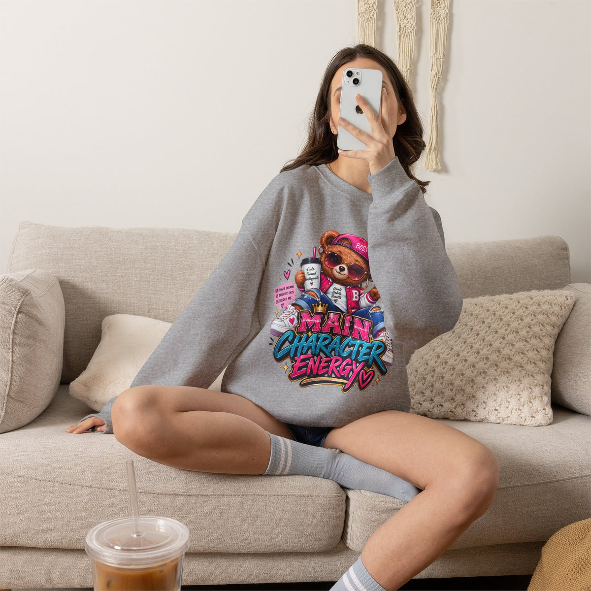Main Character Energy Bear Crewneck Sweatshirt