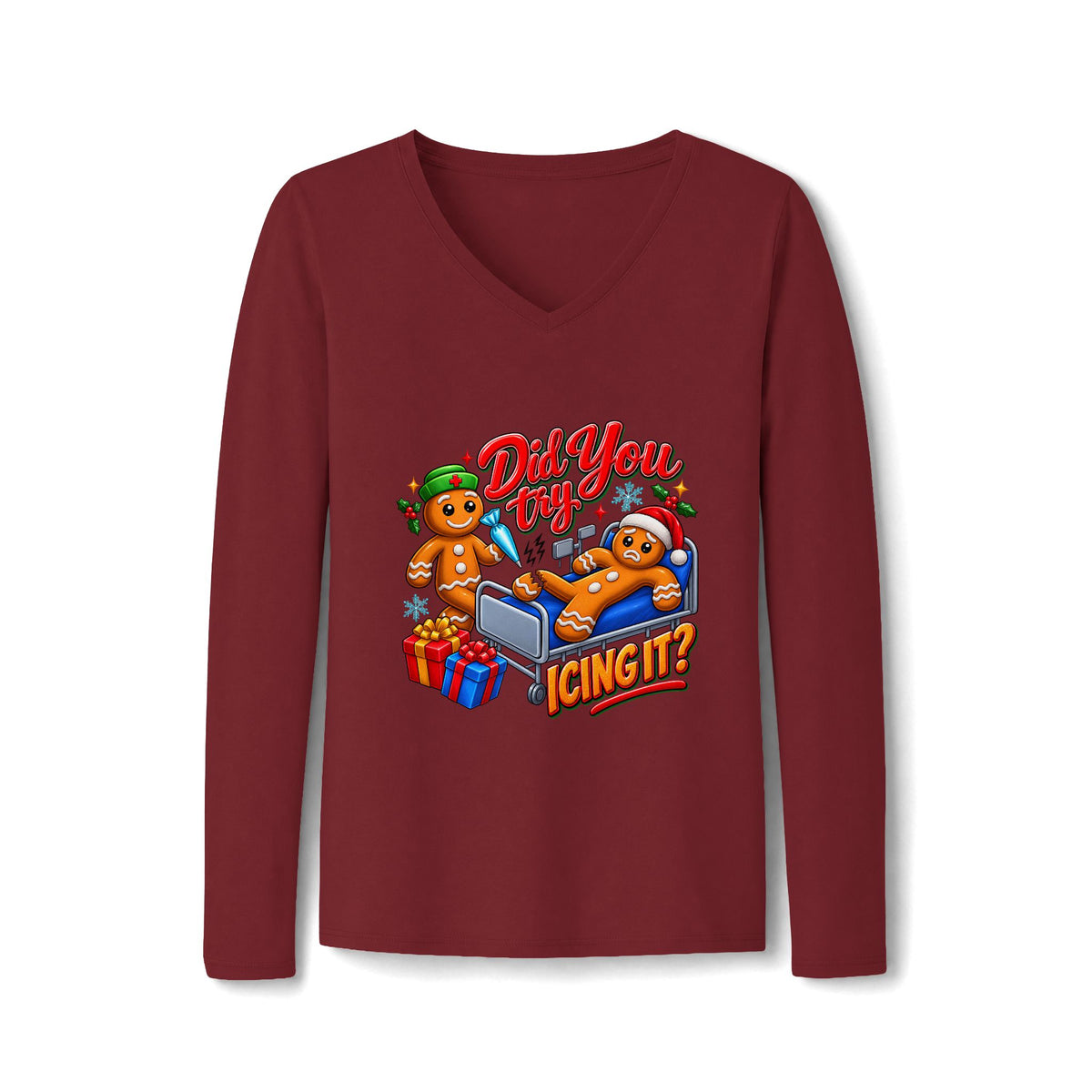 Women's Long Sleeve Tee – Funny Christmas Gingerbread Holiday Shirt