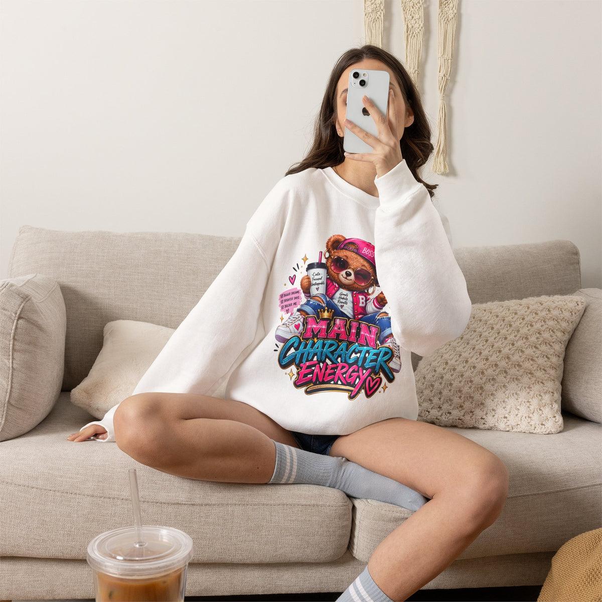 Main Character Energy Bear Crewneck Sweatshirt