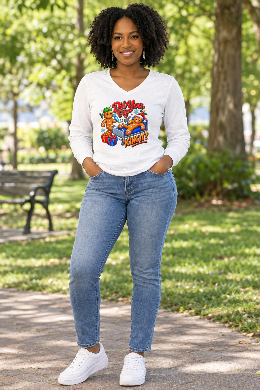 Women's Long Sleeve Tee – Funny Christmas Gingerbread Holiday Shirt