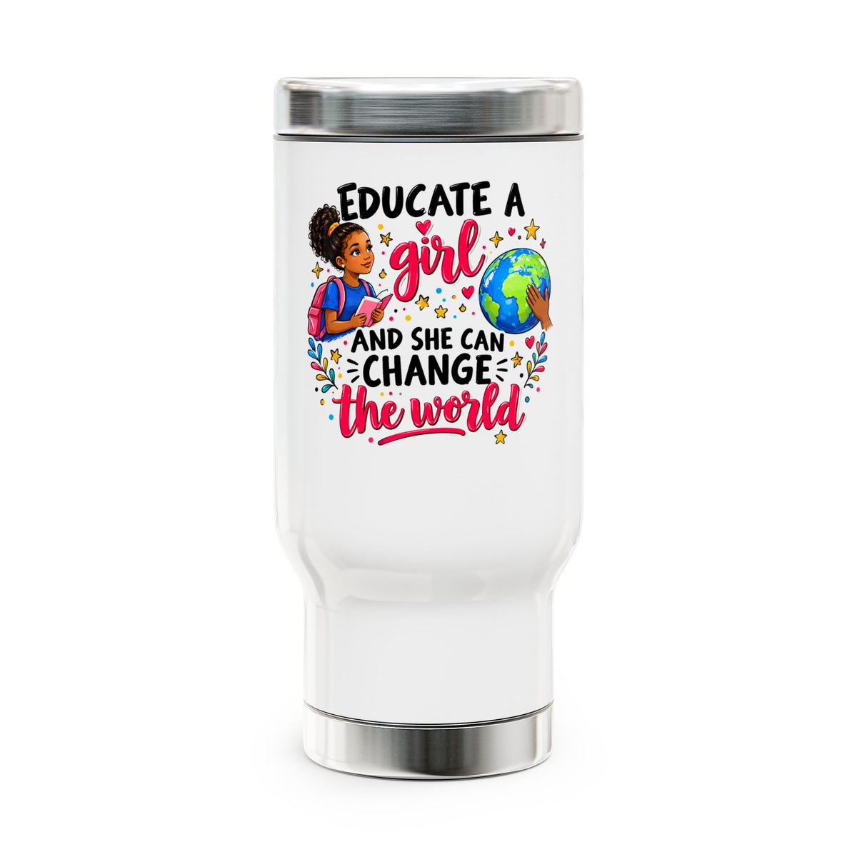 14oz Travel Mug with Handle - Educate a Girl
