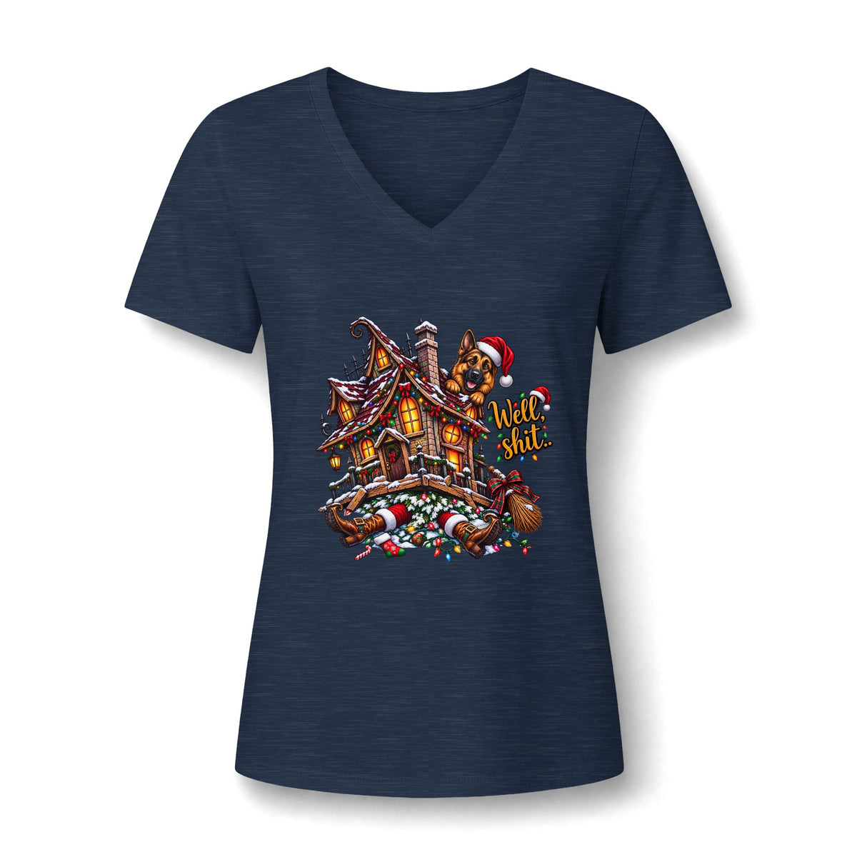 Women's V-Neck T-Shirt -Everything Is Fine Christmas Graphic Print