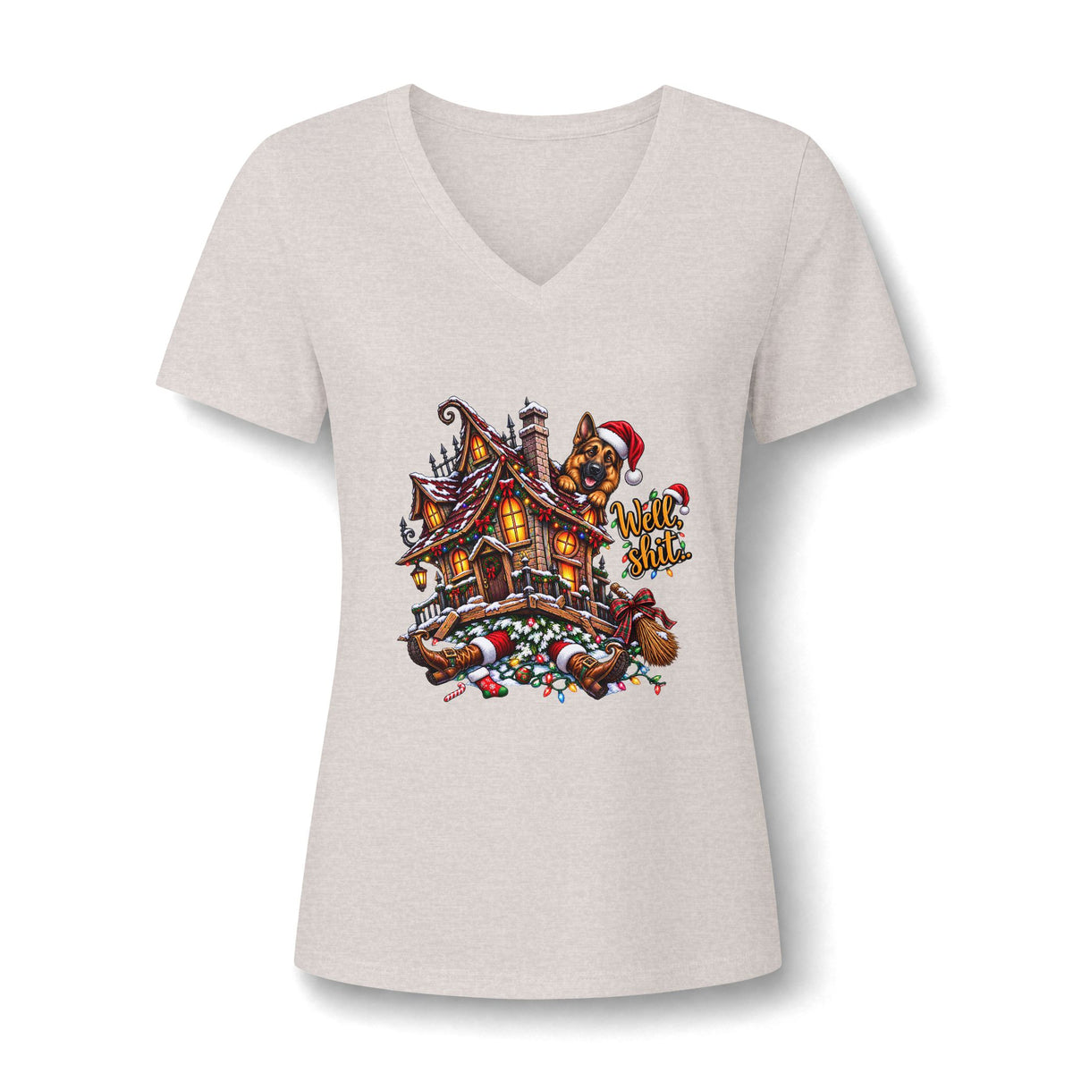 Women's V-Neck T-Shirt -Everything Is Fine Christmas Graphic Print
