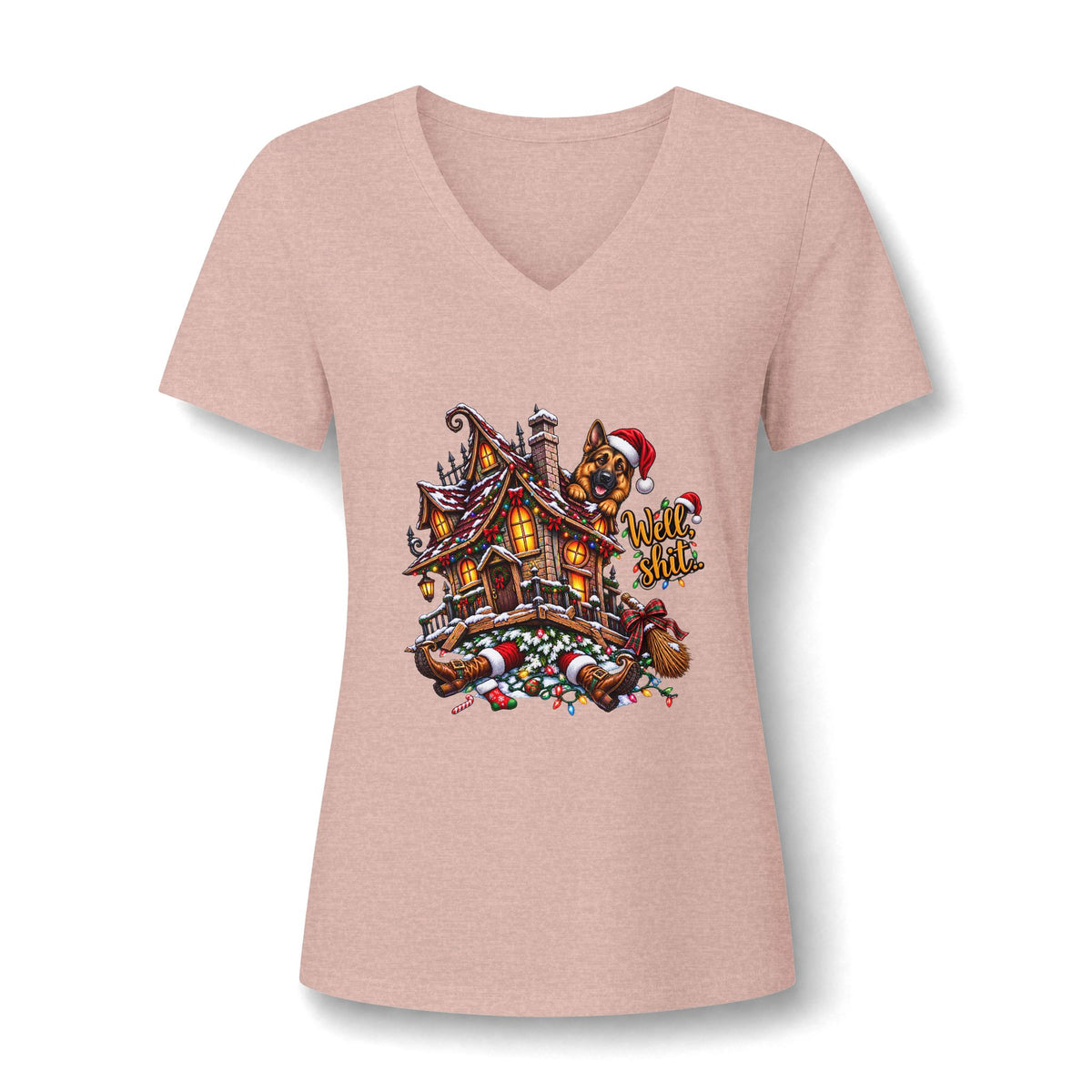 Women's V-Neck T-Shirt -Everything Is Fine Christmas Graphic Print