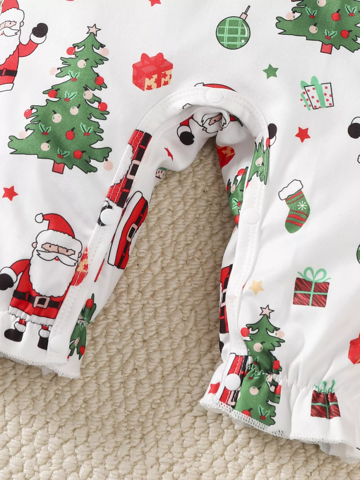 Baby Santa Print Ruffle Jumpsuit & Headband Set, view 4