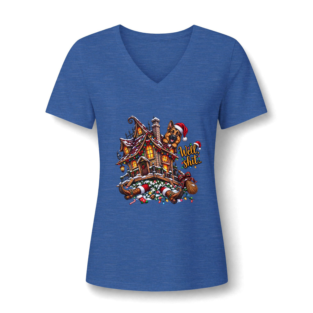 Women's V-Neck T-Shirt -Everything Is Fine Christmas Graphic Print