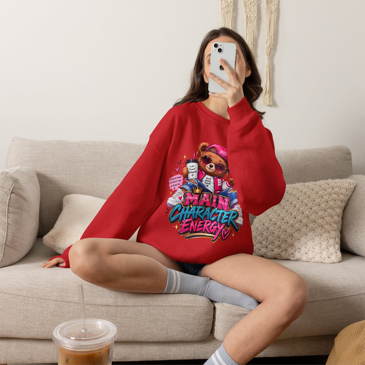 Main Character Energy Bear Crewneck Sweatshirt