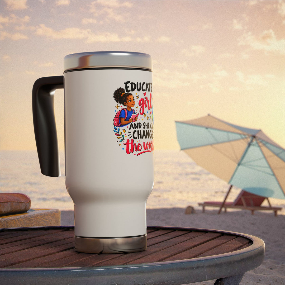 14oz Travel Mug with Handle - Educate a Girl
