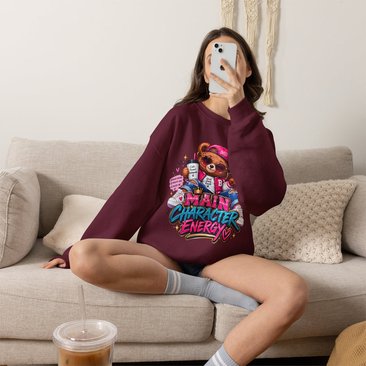 Main Character Energy Bear Crewneck Sweatshirt