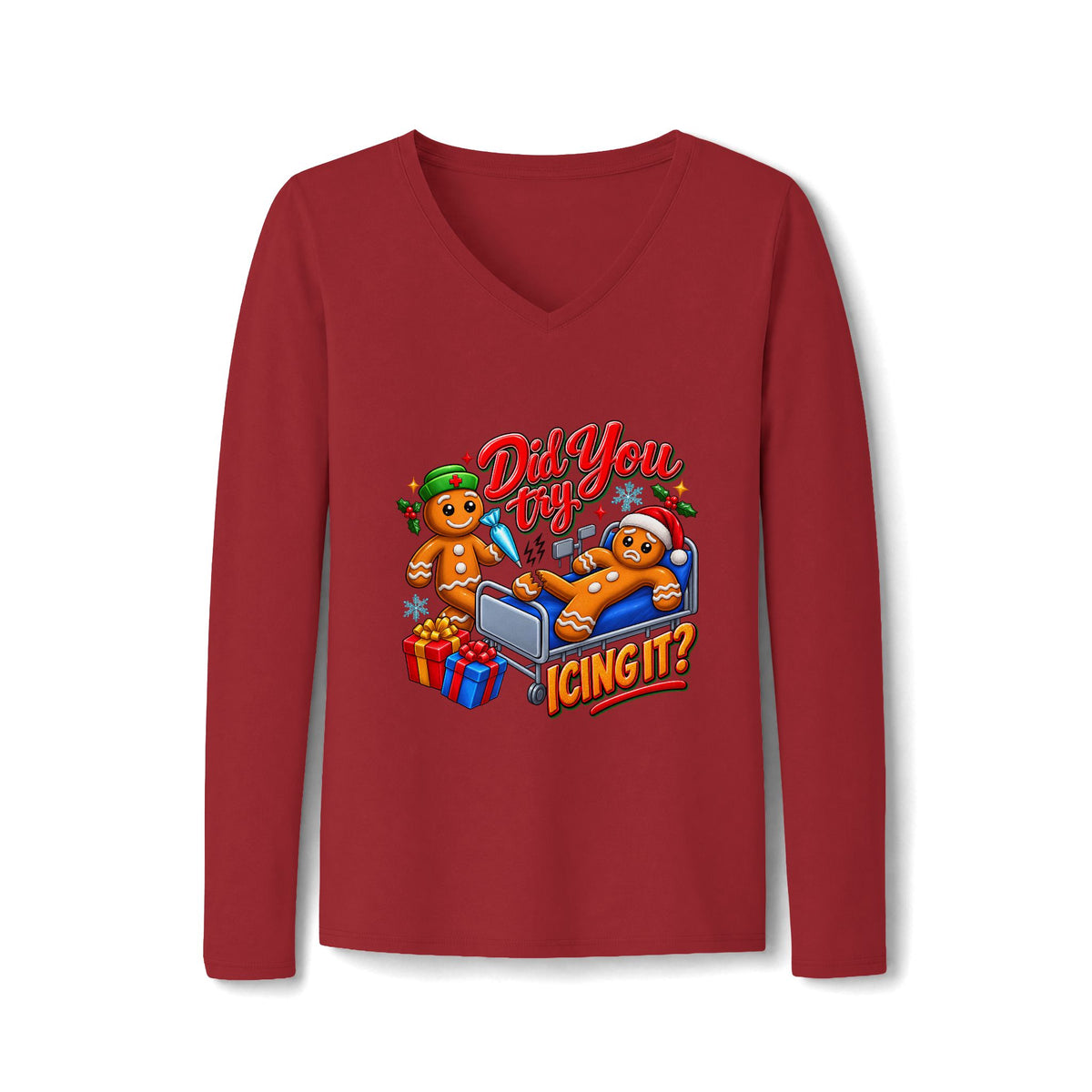 Women's Long Sleeve Tee – Funny Christmas Gingerbread Holiday Shirt