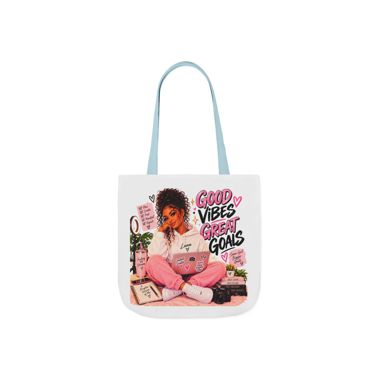 Good Vibes, Great Goals Canvas Tote