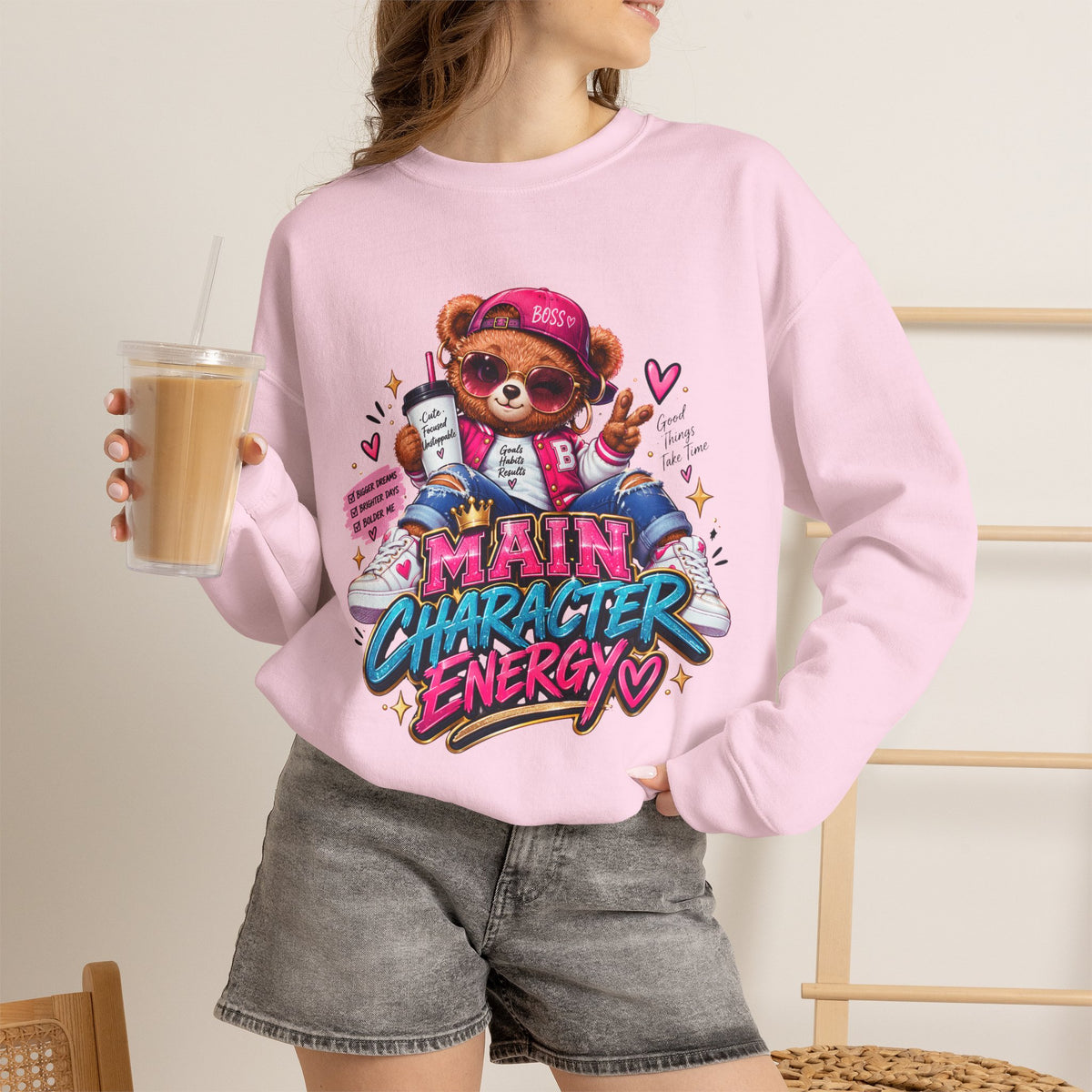 Main Character Energy Bear Crewneck Sweatshirt