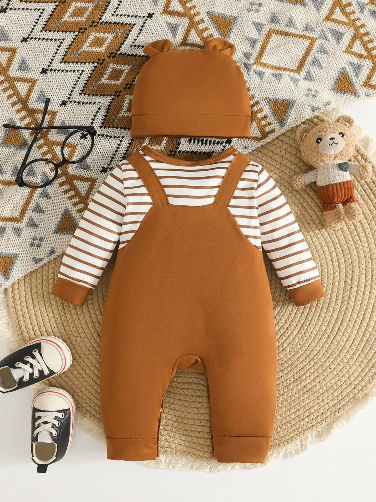 Baby Bear Print Jumpsuit & Hat Set, view 4
