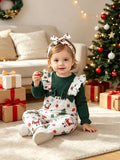 Baby Santa Print Ruffle Jumpsuit & Headband Set