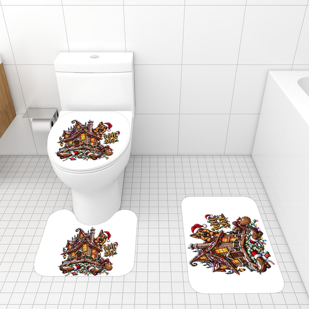 Christmas Bathroom Rugs Set 3 pcs