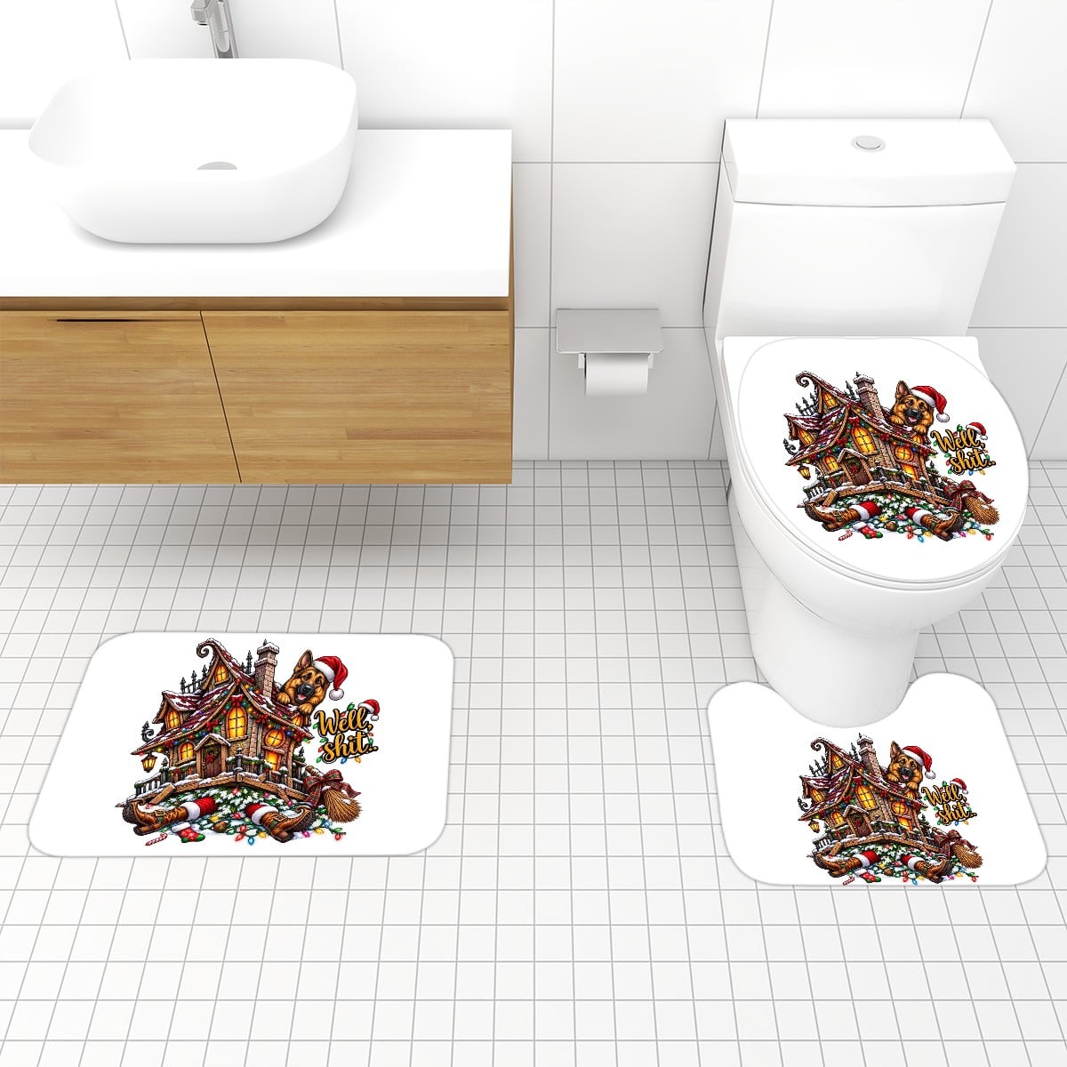 Christmas Bathroom Rugs Set 3 pcs