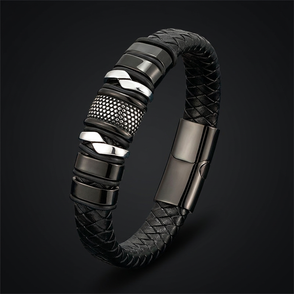 Retro Stainless Steel Leather Bracelet