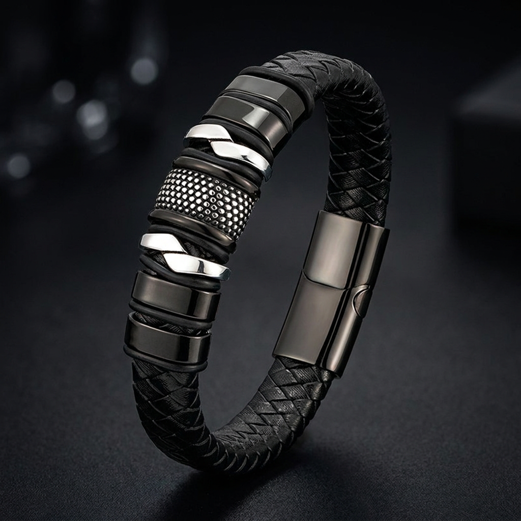 Retro Stainless Steel Leather Bracelet