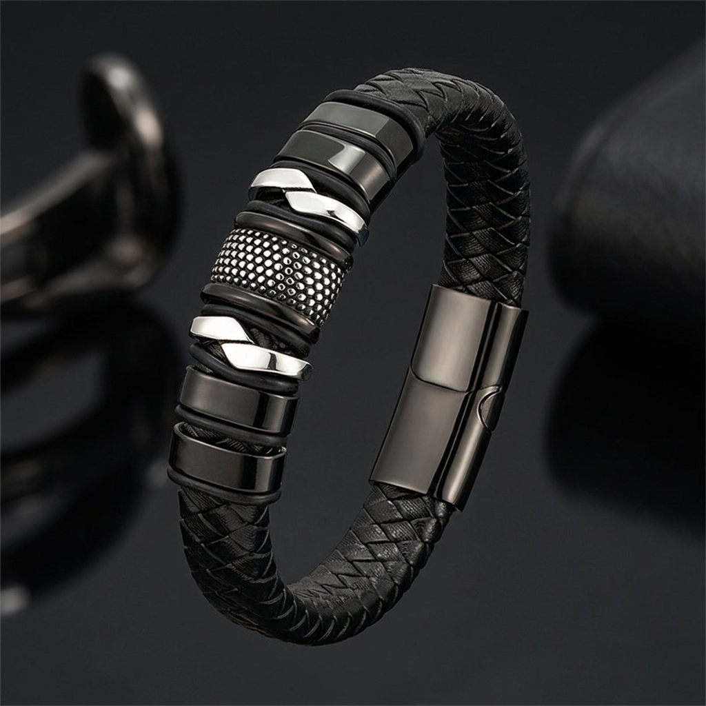 Retro Stainless Steel Leather Bracelet